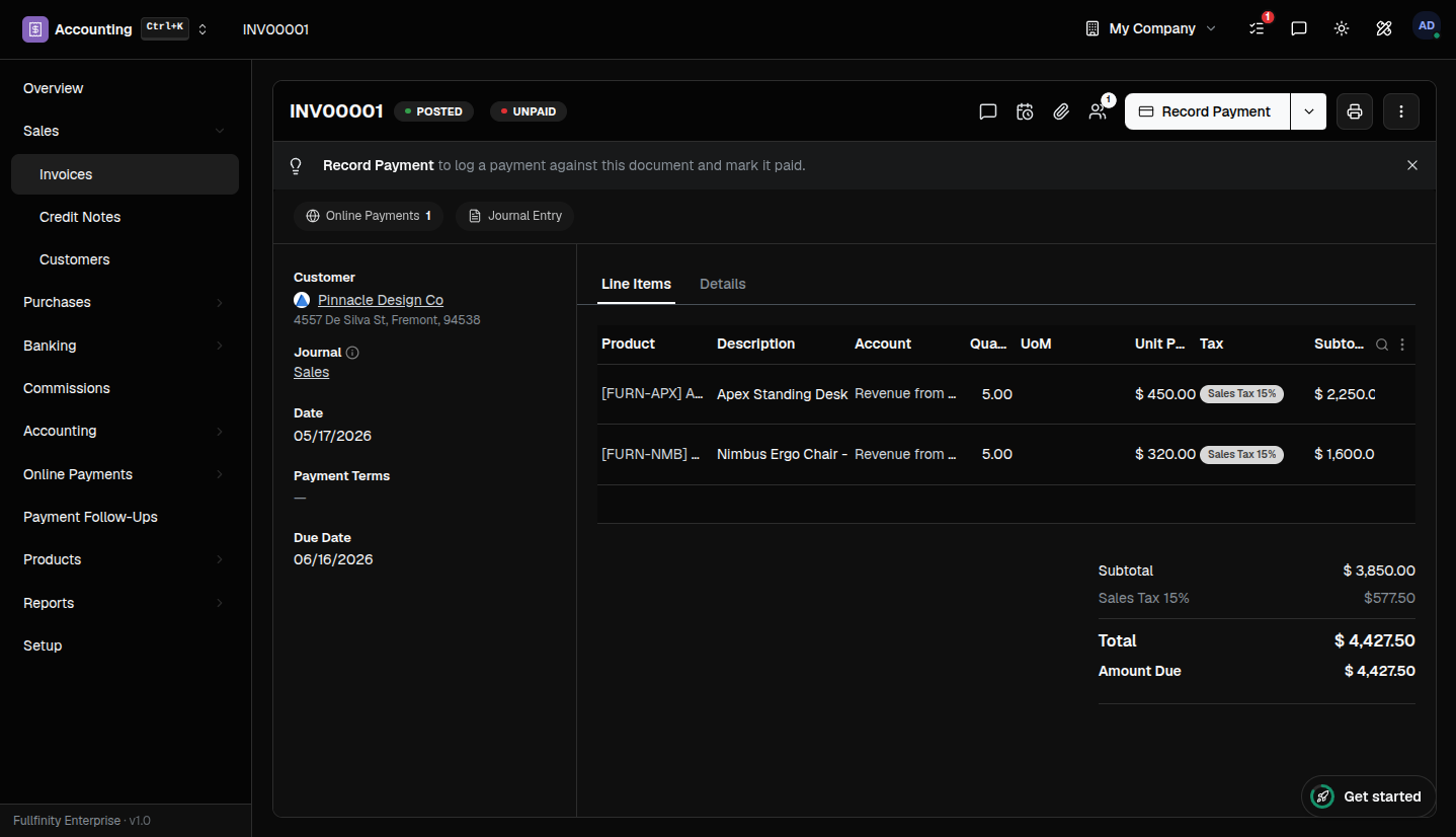 Fullfinity — Invoices, live